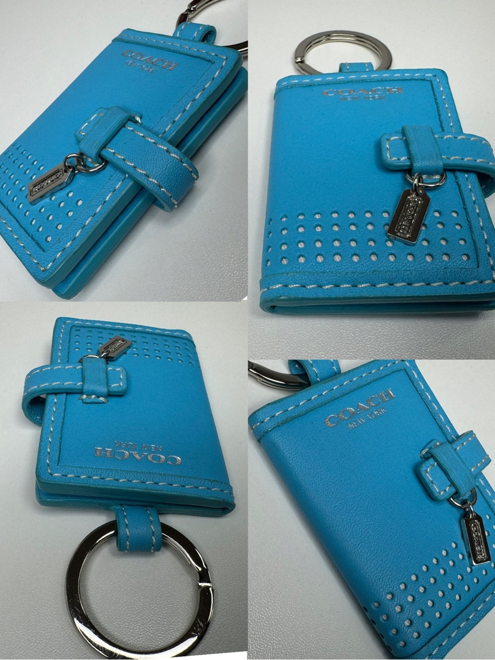 Coach Robins Egg Blue Y2K Vintage Perforated Wallet And Picture Frame Keychain - Picture 11 of 15